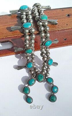 Vintage Native American Navajo Turquoise Sterling Silver Squash Blossom Necklace