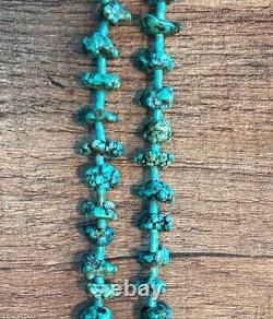 Vintage Native American Navajo Turquoise Two Strand Necklace 15 in