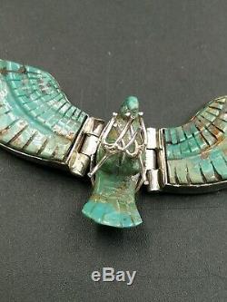 Vintage Native American Navajo sterling carved turquoise eagle necklace