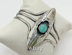 Vintage Native American Signed Navajo Sterling Silver Turquoise Cuff Bracelet