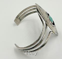 Vintage Native American Signed Navajo Sterling Silver Turquoise Cuff Bracelet