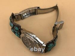 Vintage Native American Silver & Turquoise Watch Band Tips + Seiko Watch