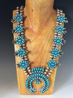 Vintage Native American Squash Blossom Necklace Turquoise Clusters 230 grams