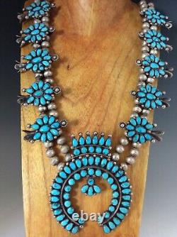 Vintage Native American Squash Blossom Necklace Turquoise Clusters 230 grams