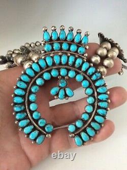 Vintage Native American Squash Blossom Necklace Turquoise Clusters 230 grams