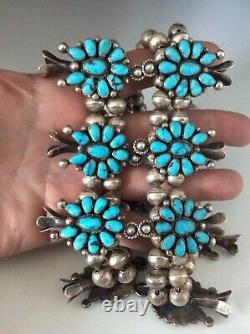 Vintage Native American Squash Blossom Necklace Turquoise Clusters 230 grams