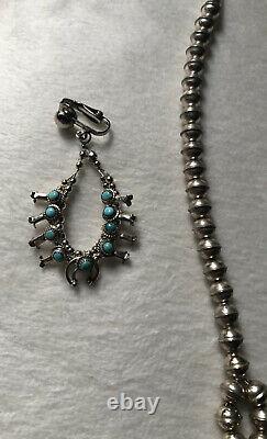 Vintage Native American Squash Blossom Sterling Turquoise Necklace And Earrings