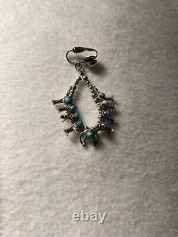 Vintage Native American Squash Blossom Sterling Turquoise Necklace And Earrings