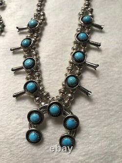 Vintage Native American Squash Blossom Sterling Turquoise Necklace And Earrings