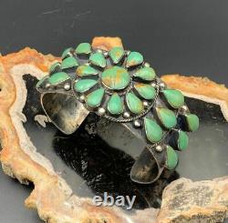 Vintage Native American Sterling & Green Kingman Turquoise Cuff Bracelet