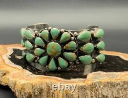 Vintage Native American Sterling & Green Kingman Turquoise Cuff Bracelet