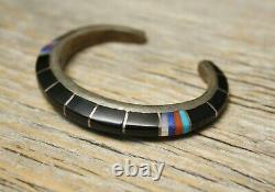 Vintage Native American Sterling Silver Turquoise & Black Onyx Cuff Bracelet
