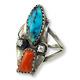Vintage Native American Sterling Silver Turquoise Coral Diamond Ring Size 6.75