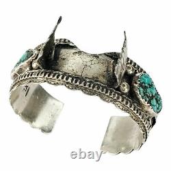 Vintage Native American Sterling Silver Turquoise Coral Watch Cuff