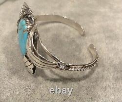 Vintage Native American Sterling Silver Turquoise Cuff Bracelet Signed