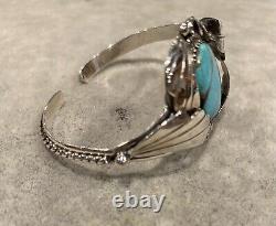 Vintage Native American Sterling Silver Turquoise Cuff Bracelet Signed
