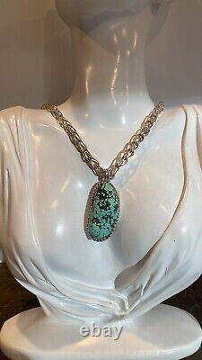 Vintage Native American Sterling Silver Turquoise Necklace