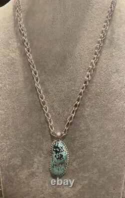 Vintage Native American Sterling Silver Turquoise Necklace