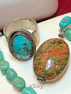 Vintage Native American Sterling Silver Turquoise Necklace & Ring Southwestern