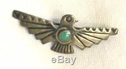 Vintage Native American Sterling Thunderbird Pin Brooch Indian Turquoise Navajo