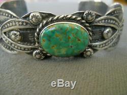 Vintage Native American Turquoise Stamped Sterling Silver Cuff Bracelet