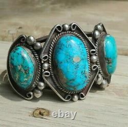 Vintage Native American Turquoise Sterling Cuff Bracelet