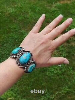 Vintage Native American Turquoise Sterling Cuff Bracelet