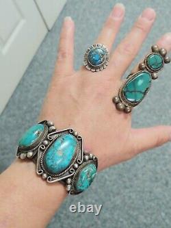 Vintage Native American Turquoise Sterling Cuff Bracelet