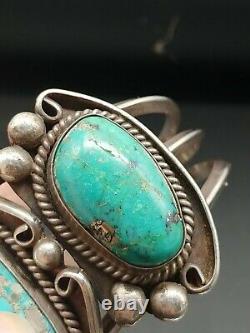 Vintage Native American Turquoise Sterling Cuff Bracelet