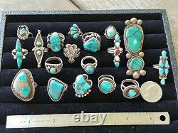 Vintage Native American Turquoise Sterling Silver 18 Ring LotNavajo & Zuni