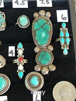 Vintage Native American Turquoise Sterling Silver 18 Ring LotNavajo & Zuni