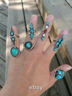 Vintage Native American Turquoise Sterling Silver 18 Ring LotNavajo & Zuni