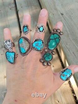 Vintage Native American Turquoise Sterling Silver 18 Ring LotNavajo & Zuni