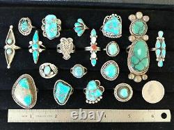 Vintage Native American Turquoise Sterling Silver 18 Ring LotNavajo & Zuni