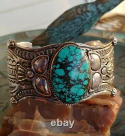 Vintage Native American Turquoise Sterling Silver Cuff Bracelet