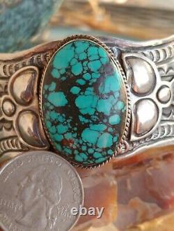 Vintage Native American Turquoise Sterling Silver Cuff Bracelet