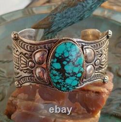 Vintage Native American Turquoise Sterling Silver Cuff Bracelet