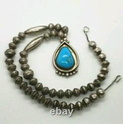 Vintage Native American Turquoise Sterling Silver Navajo Pearl Necklace 35 Grams