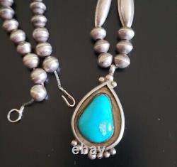 Vintage Native American Turquoise Sterling Silver Navajo Pearl Necklace 35 Grams