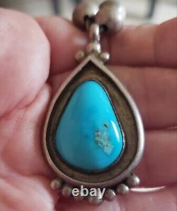 Vintage Native American Turquoise Sterling Silver Navajo Pearl Necklace 35 Grams