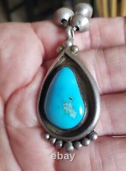 Vintage Native American Turquoise Sterling Silver Navajo Pearl Necklace 35 Grams