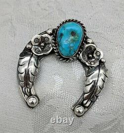 Vintage Native American Turquoise Sterling Silver Squash Blossom Naja Pendant