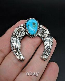 Vintage Native American Turquoise Sterling Silver Squash Blossom Naja Pendant