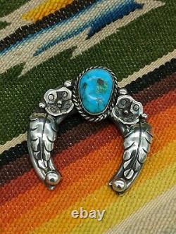 Vintage Native American Turquoise Sterling Silver Squash Blossom Naja Pendant