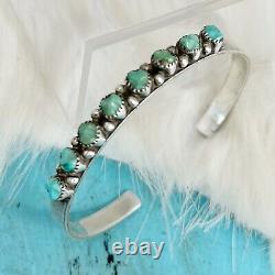 Vintage Native American Zuni Turquoise Sterling Silver Row Cuff Bracelet