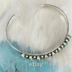 Vintage Native American Zuni Turquoise Sterling Silver Row Cuff Bracelet