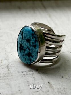 Vintage Natural Sterling Waterweb Spiderweb Turquoise Ring Navajo Size 11.5/12