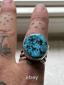 Vintage Natural Sterling Waterweb Spiderweb Turquoise Ring Navajo Size 11.5/12