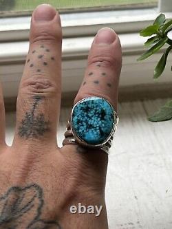 Vintage Natural Sterling Waterweb Spiderweb Turquoise Ring Navajo Size 11.5/12