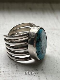 Vintage Natural Sterling Waterweb Spiderweb Turquoise Ring Navajo Size 11.5/12